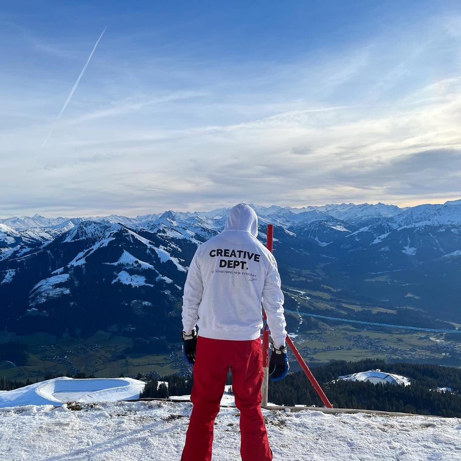 Hoodie worn on a snowy mountain summit